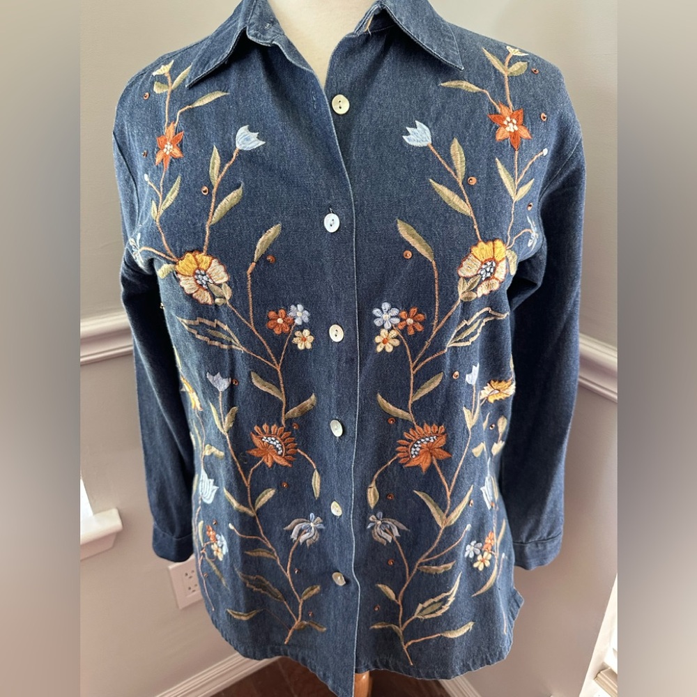 Florissant Denim Embroidered Shirt Button Down Shirt 100% cotton